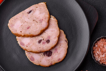 Smoked meatloaf or sausage with salt, spices and herbs