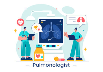Pulmonologist Vector Illustration with Pulmonology Doctor, Lungs, Respiratory System Examination, and Treatment in Flat Style Cartoon Background