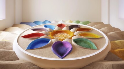 conceptual image of a budget as a beautifully crafted sand mandala, with each colored grain representing different financial allocations