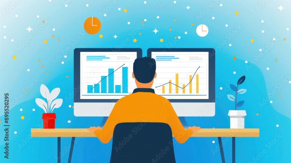 Poster digital screen with comprehensive learner analytics, visual charts showing progress and recommendati