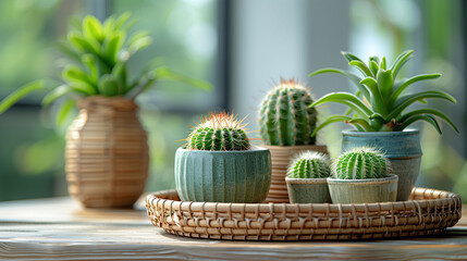 Charming Collection of Potted Cacti and Succulents