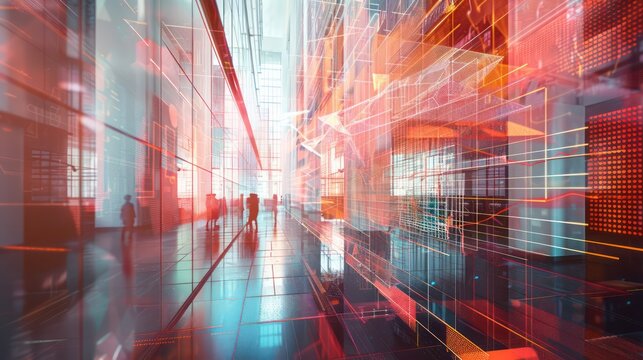 conceptual image of budget planning as a digital tapestry, intricately woven with threads of income and expenditure, displayed in a modern financial gallery