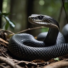 Fototapeta premium Venomous Black King Cobra ai Generated image