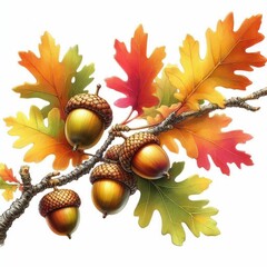 Hand drawin watercolor illustrations autumn, Isolated on transparent background  PNG, Rowan, autumn, oak, acorns, leaves, bouquet, branches, tree, acorn, trees, autumn leaves