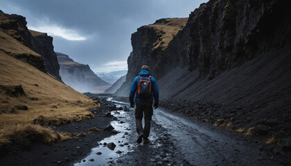 Fototapeta premium Iceland Unknowns in Rainy Winter: The Pioneer's Trip Immersed in Landslide