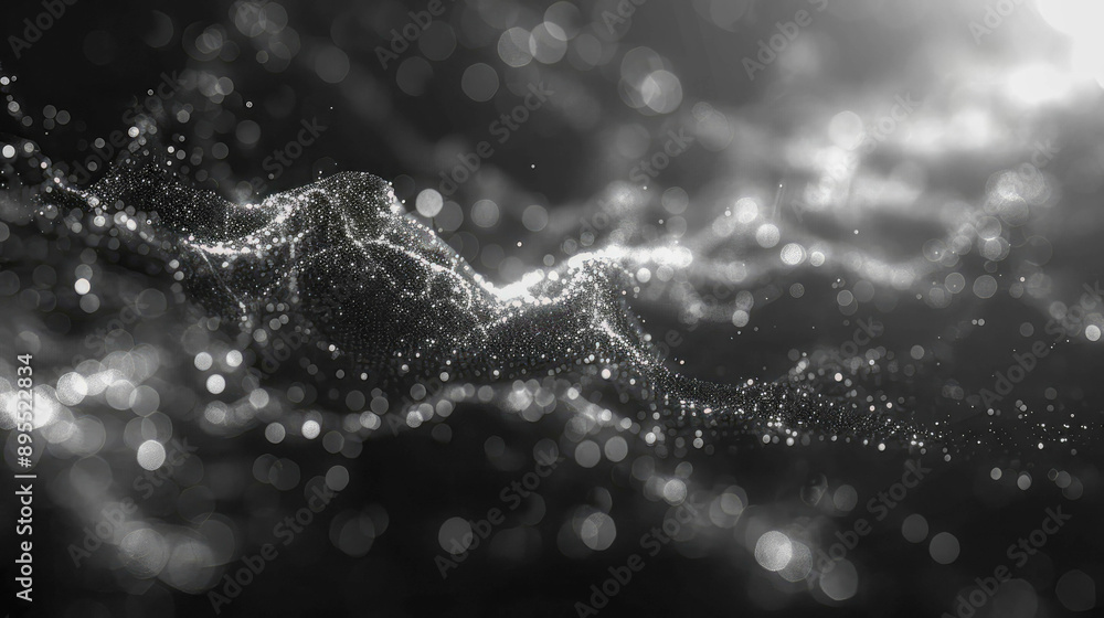 Poster a black and white network of lines and dots, creating a visually striking and sophisticated represen