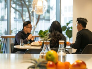 Break room in a supplement factory workers share experiences and relax