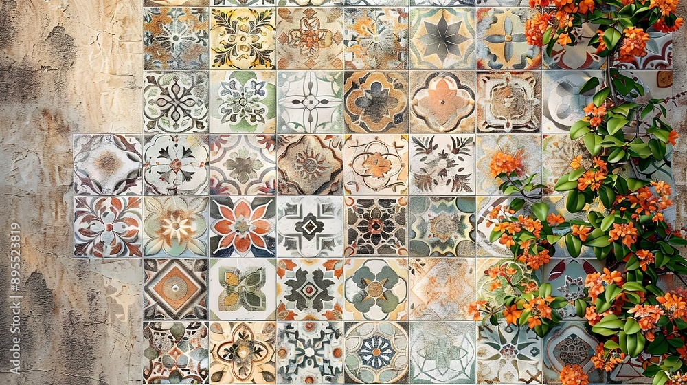 Poster design of tiles for walls and floors in a digital format