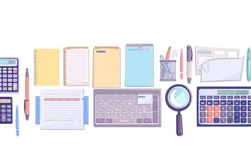 Fototapeta premium Office tools lined up for professional use in a clean vector format.
