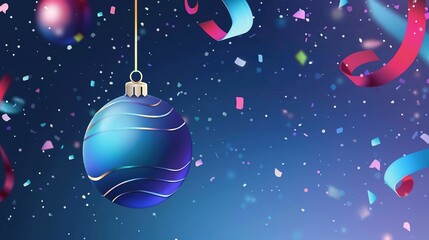 Happy New Year Illustration with Typography Lettering and Christmas Ball