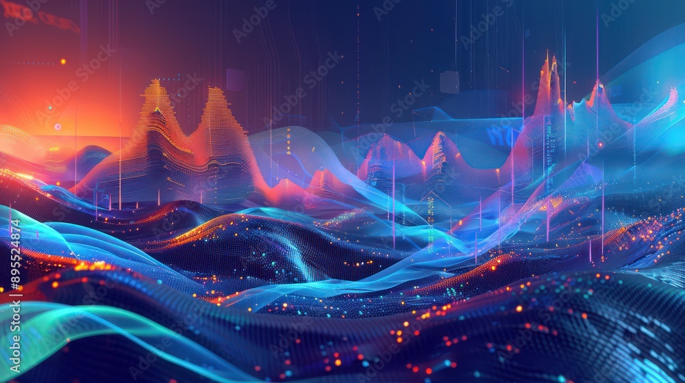 Wall mural conceptual piece illustrating the integration of technology in financial trading, depicted as a digi