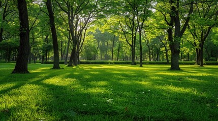 Grass and green woods in the park