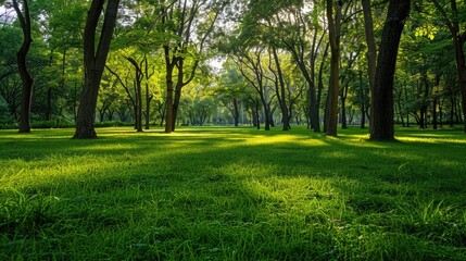 Grass and green woods in the park