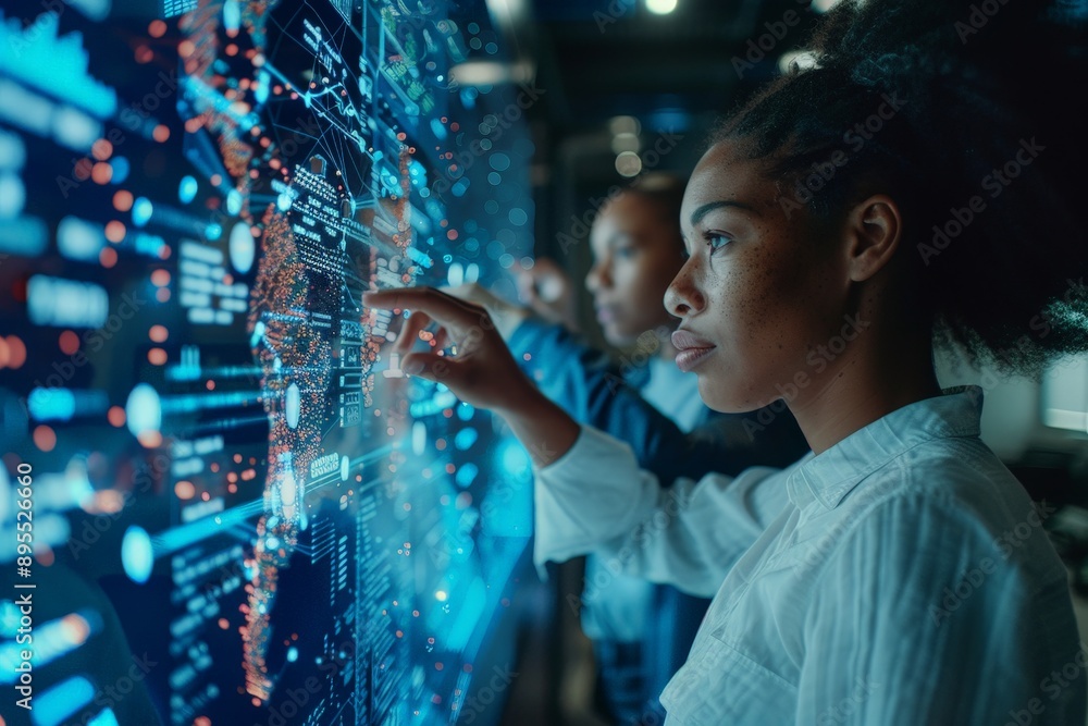 Poster team using ai for big data analysis with diverse representation in natural light