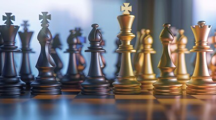 conceptual representation of budget management as a digital chess game, with each chess piece representing a different financial strategy or expense