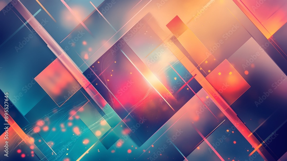 Poster 95. dynamic geometric shapes with glowing edges and soft color gradients