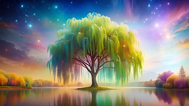 Magical Willow Tree at Sunset.