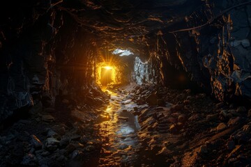 Obraz premium Drilling deep tunnels for open-pit mining involves extensive and meticulous techniques to access and extract mineral deposits from beneath the surface.