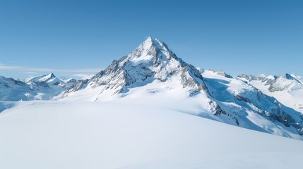 Obraz premium Tranquil Winter Wonderland: Majestic Mountain Peak in Sharp Focus with Deep Depth of Field