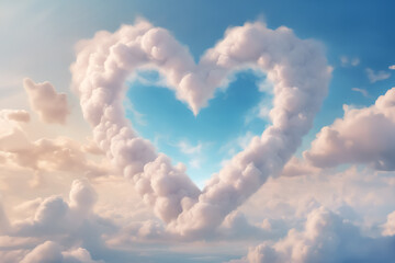A Heart Shaped Cloud illuminated by Sunlight in the Blue Sky on a Bright and Joyful Day