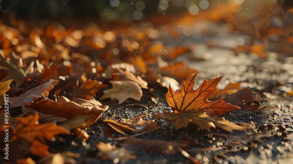 Sticker A bunch of leaves lying on the ground. Suitable for nature or autumn themed designs 