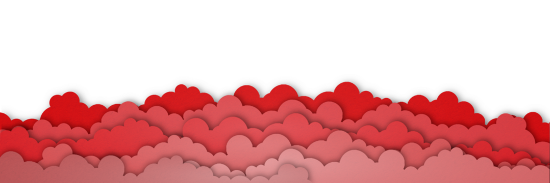 Red paper clouds isolated on transparent background