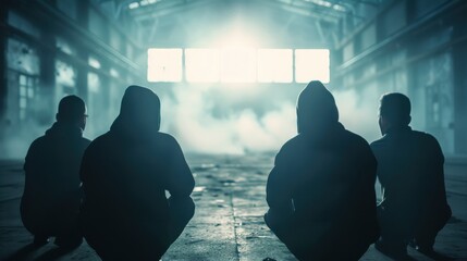 Gang members meeting in an abandoned warehouse, Felony, organized crime and secretive dealings