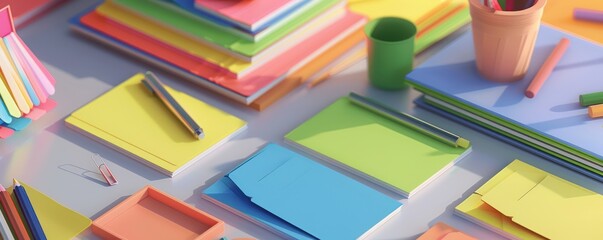A colorful set of educational flashcards neatly arranged on a desk representing the tools used by teachers to enhance learning
