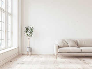 Large window in an empty room bathed with natural lighting in neutral colors. Luxury property interiors with copy space.