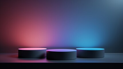 Modern abstract podium with multicolor lighting, suitable for showcasing products or presentations.