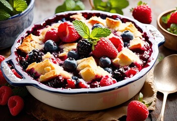 homemade berry cobbler juicy berries golden crust perfect summer gatherings family desserts, delicious, honey, fruit, sweet, blueberry, raspberry, strawberry