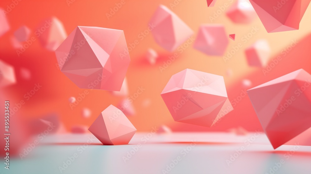 Poster 89. geometric background featuring floating polygons with soft shadows