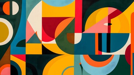 91. Abstract design with bold geometric forms and a mix of cool and warm colors