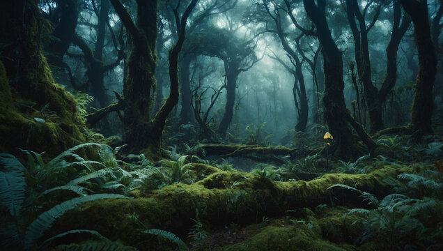 On World Photography Day, let your imagination run wild with a surreal and fantastical image of a mystical forest, rendered in a whimsical and otherworldly style.