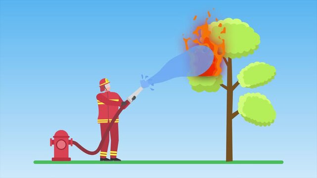 Animated video Firefighters with firefighting equipment concept. Full length animation illustration. High quality 4k footage.