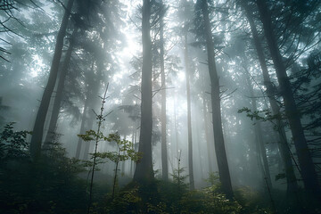 Obraz premium Surreal beautiful forest with fog