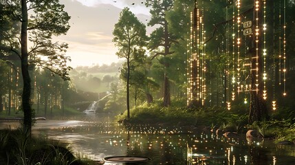 Innovative Environmental Data Collection with Quantum Sensors in a Dense Forest Featuring Natural and Technological Design for Monitoring Wildlife and River