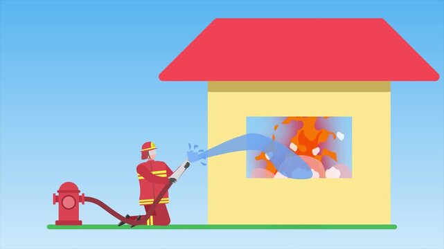 Animated video Firefighters with firefighting equipment concept. Full length animation illustration. High quality 4k footage.