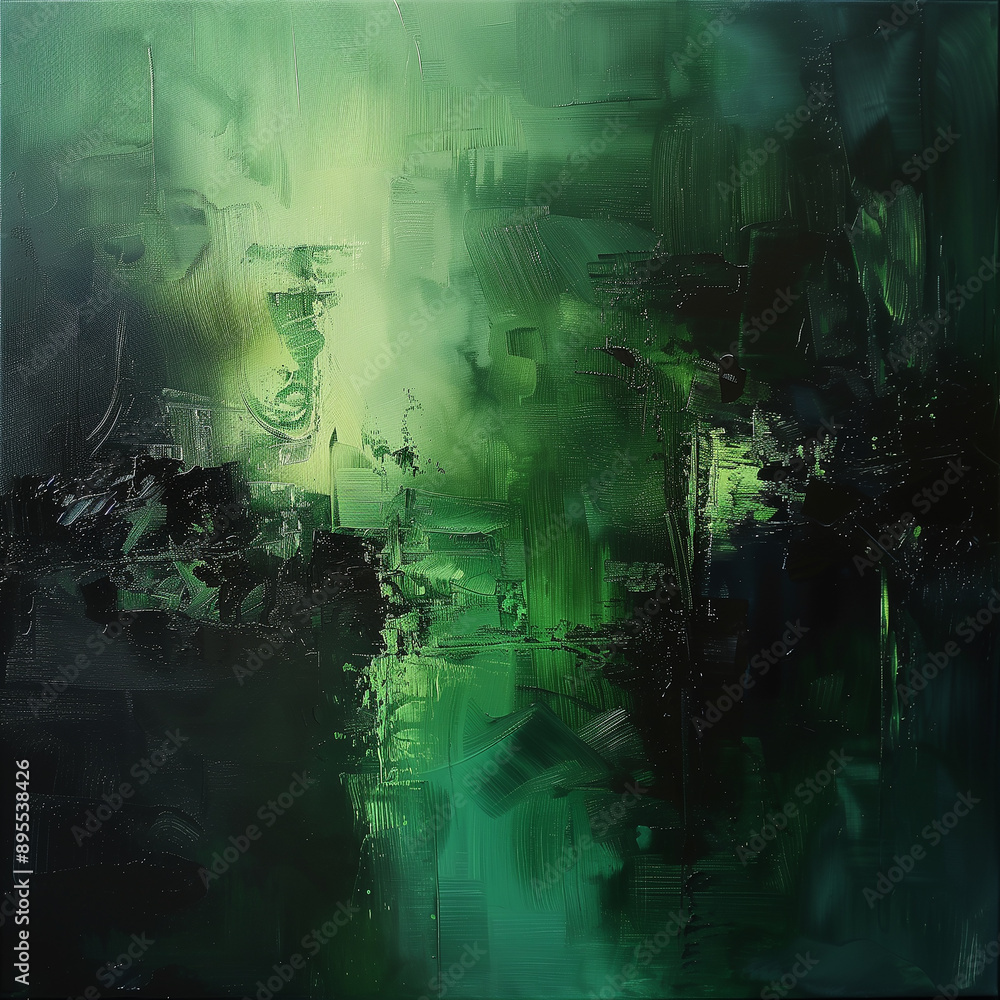 Wall mural a deep green abstract oil painting