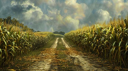 A path in the middle of a corn field