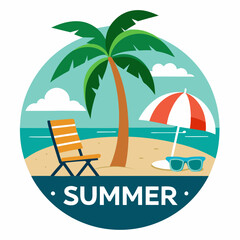 Summer design with sunglasses and palm at island with white background for your Tshirt design, Apparel or your event background