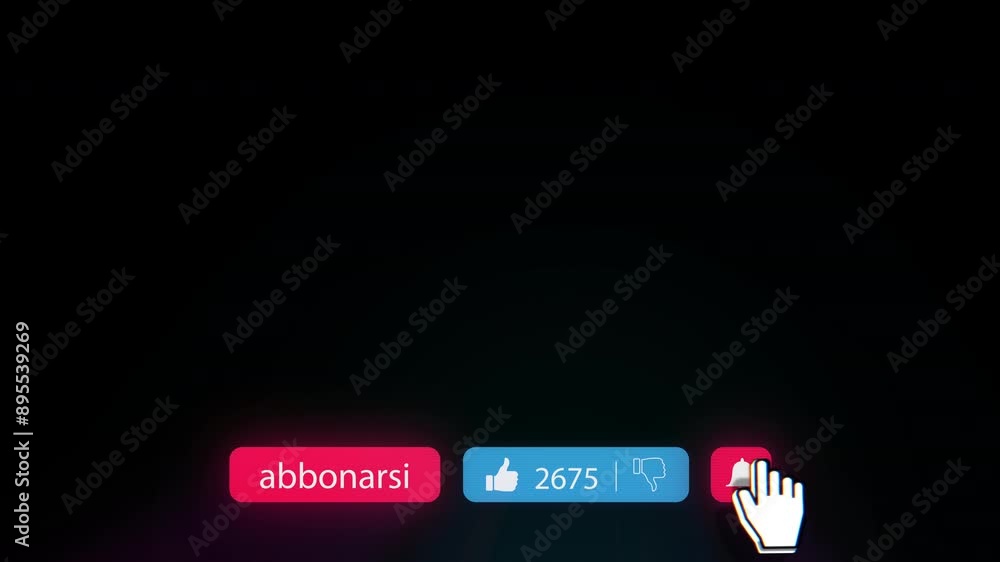 Poster italien version of subscribe, like and notification bell buttons for social media content as hud ove