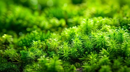 Beautiful green moss on the floor, moss closeup, macro. Beautiful background of moss for wallpaper. 