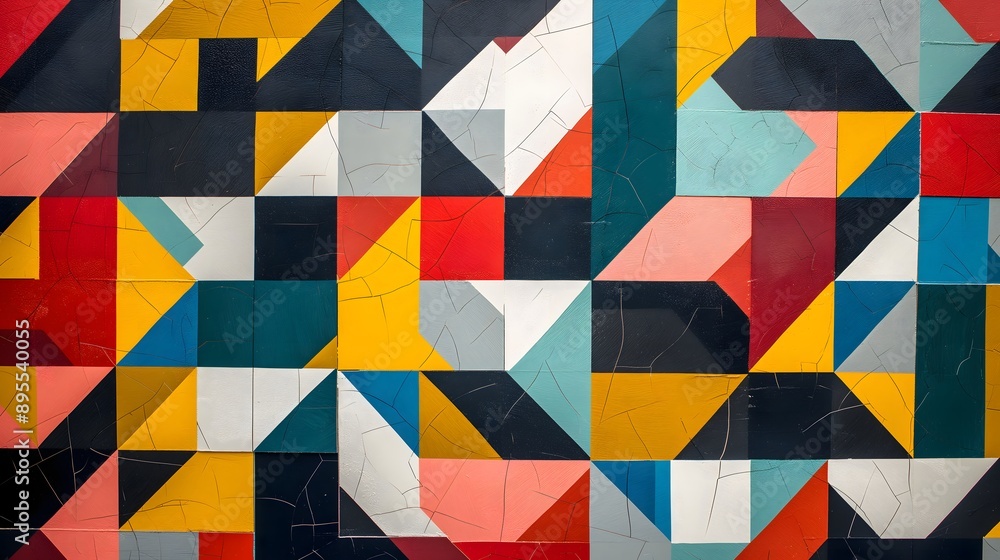 Poster 80. geometric shapes arranged in a mosaic pattern with dynamic color variations