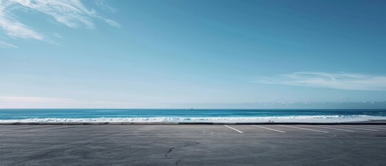Fototapeta premium Empty parking lot overlooking the ocean on a sunny day.