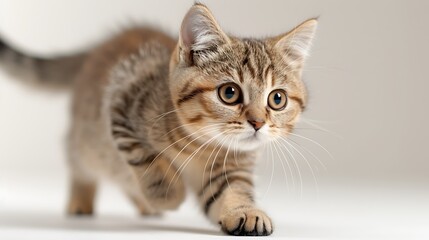 Adorable Silver Tabby Kitten Exploring on White Background