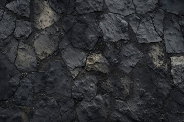 Fototapeta premium Processed collage of black stony asphalt surface texture. Background for banner, backdrop