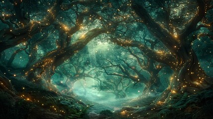 Obraz premium Enchanted forest with glowing lights - generative ai