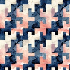 Watercolor Houndstooth seamless repeating pattern, minimal pattern, high contrasty 