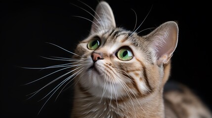 Close-Up Portrait Of A Silver Classic Tabby Cat With Green Eyes